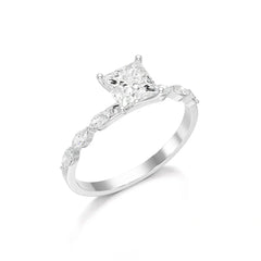 1.3 CT Princess Cut Lab Diamond Ring with Marquise cut Side Diamonds Jama Jewels