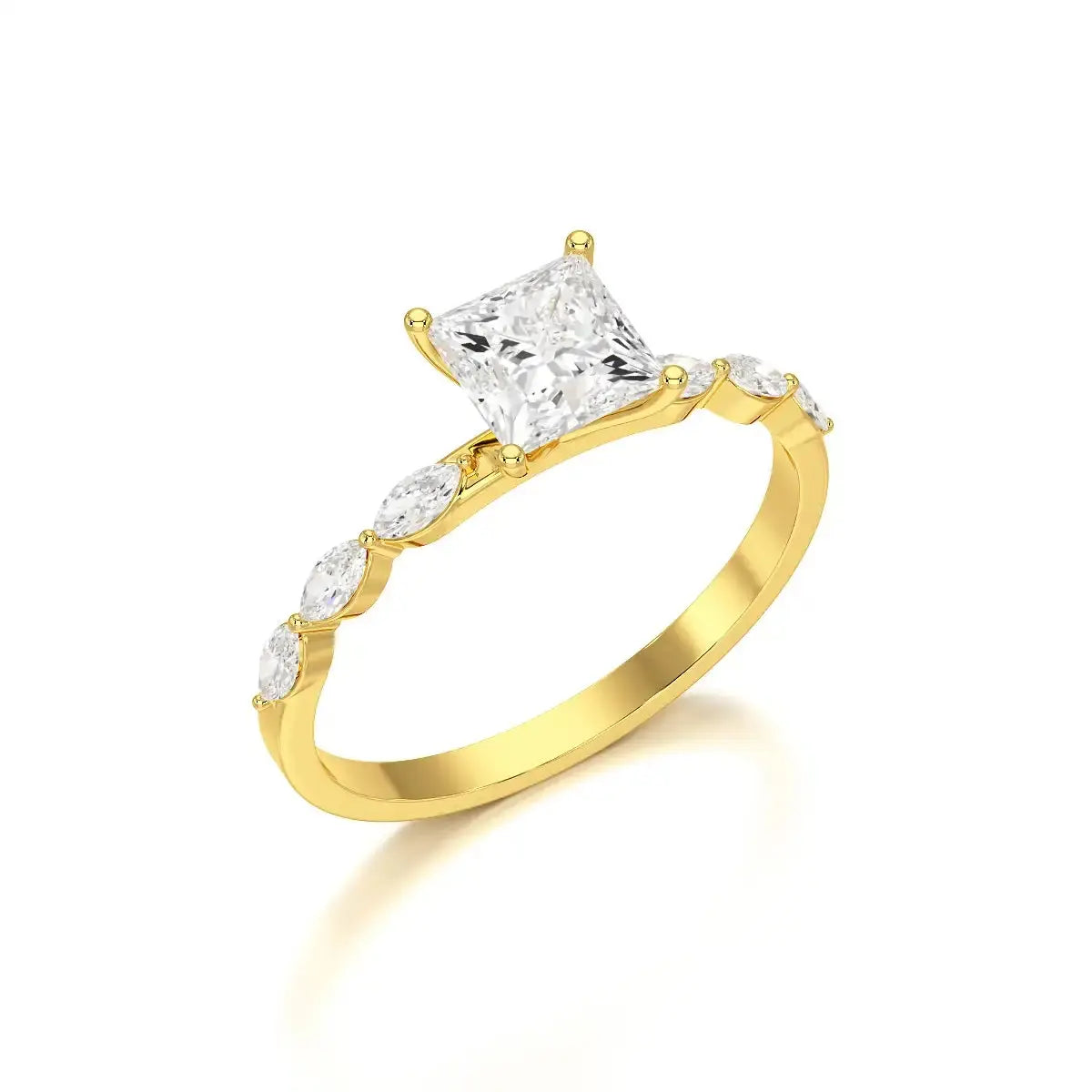 1.3 CT Princess Cut Lab Diamond Ring with Marquise cut Side Diamonds Jama Jewels