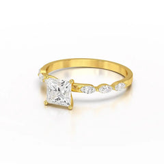 1.3 CT Princess Cut Lab Diamond Ring with Marquise cut Side Diamonds Jama Jewels