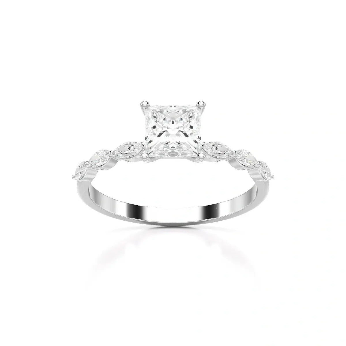 1.3 CT Princess Cut Lab Diamond Ring with Marquise cut Side Diamonds Jama Jewels