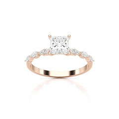 1.3 CT Princess Cut Lab Diamond Ring with Marquise cut Side Diamonds Jama Jewels