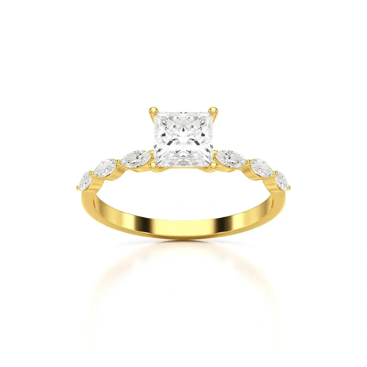 1.3 CT Princess Cut Lab Diamond Ring with Marquise cut Side Diamonds Jama Jewels