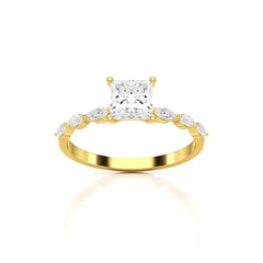 1.3 CT Princess Cut Lab Diamond Ring with Marquise cut Side Diamonds Jama Jewels