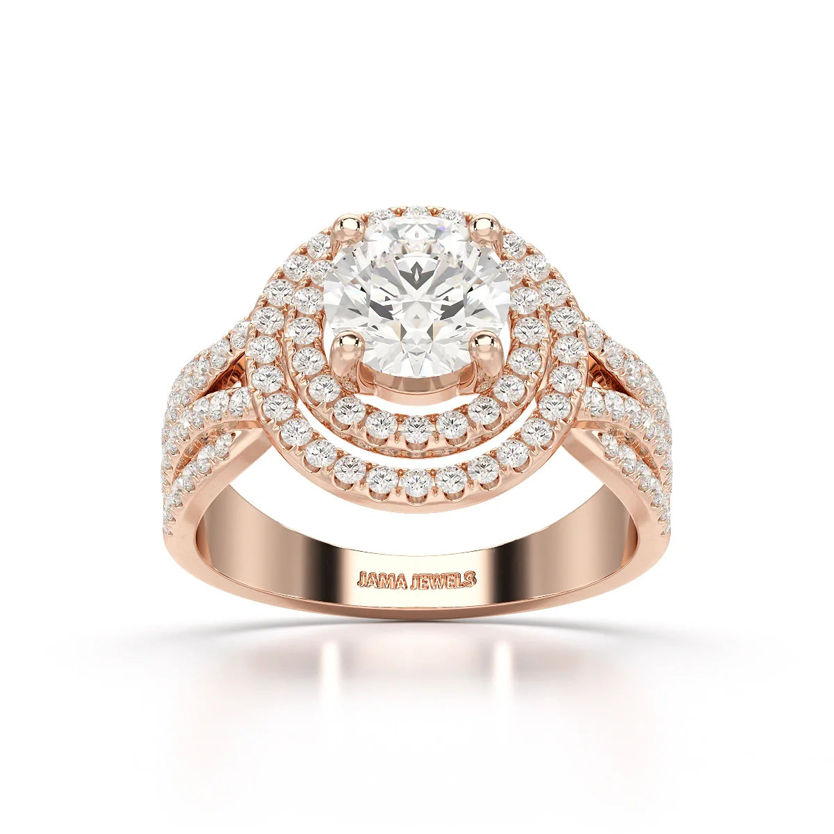 2.15 CT Round Cut Layered Halo Lab Diamond Ring