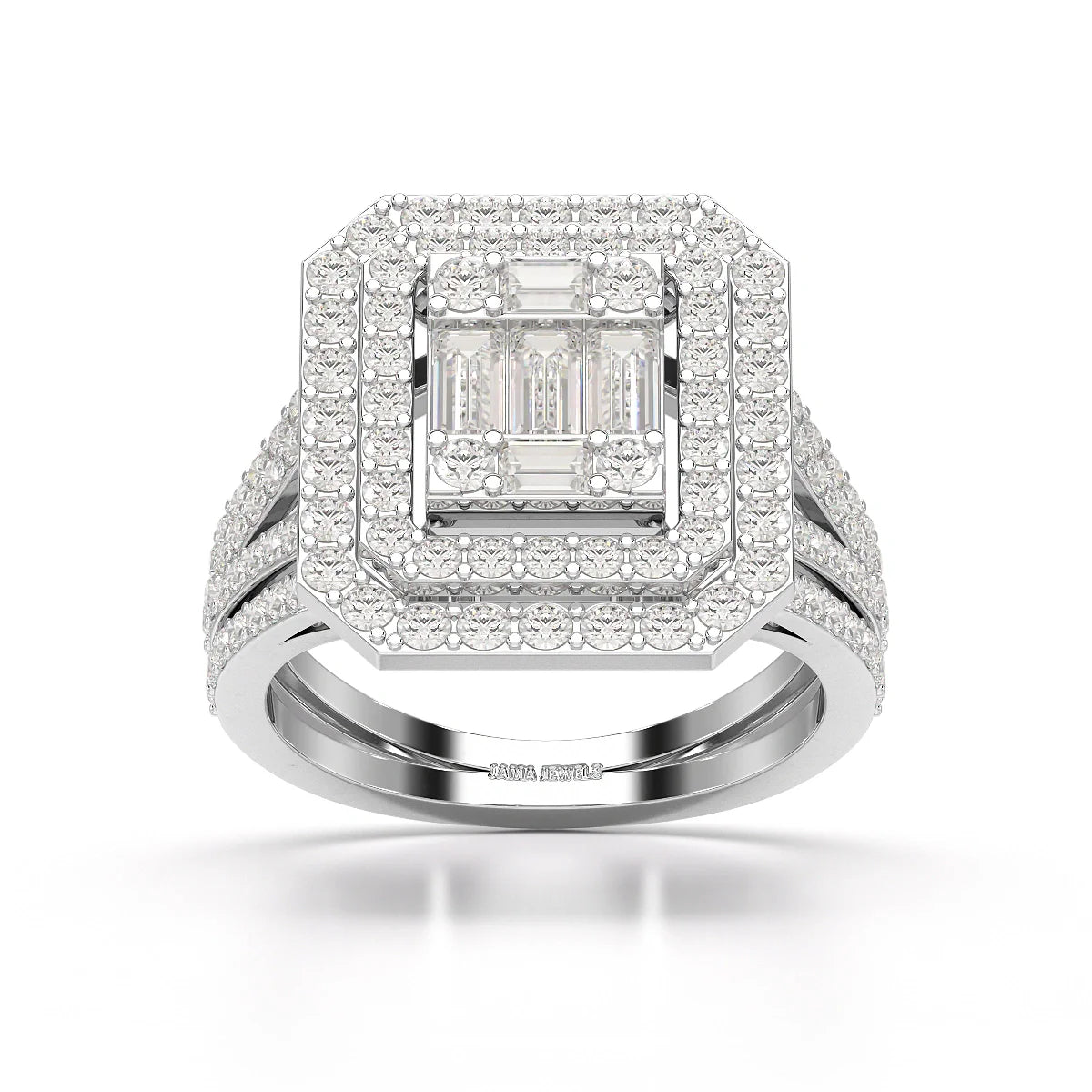 1.94 CT Baguette Cut Layered Halo Lab Diamond Ring