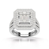 1.94 CT Baguette Cut Layered Halo Lab Diamond Ring