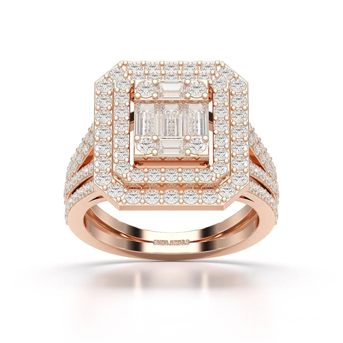1.94 CT Baguette Cut Layered Halo Lab Diamond Ring