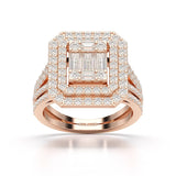 1.94 CT Baguette Cut Layered Halo Lab Diamond Ring