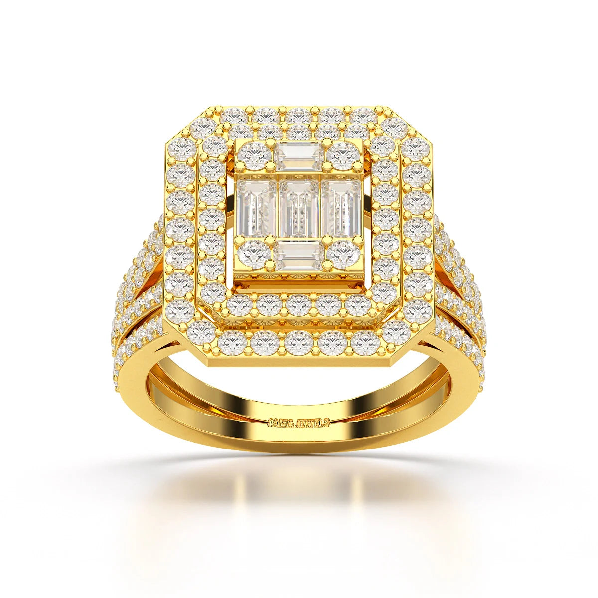 1.94 CT Baguette Cut Layered Halo Lab Diamond Ring