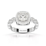 1.57 CT Cushion Cut Solitaire Halo Lab Diamond Ring