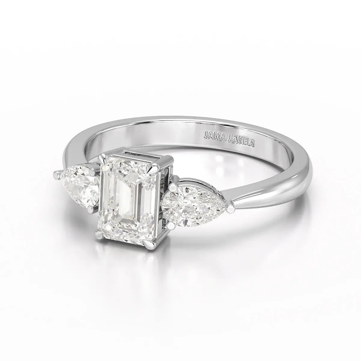 1.4 CT Three Stone Emerald/Pear Cut Lab Diamond Ring