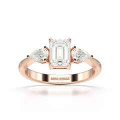 1.4 CT Three Stone Emerald/Pear Cut Lab Diamond Ring
