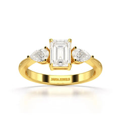 1.4 CT Three Stone Emerald/Pear Cut Lab Diamond Ring