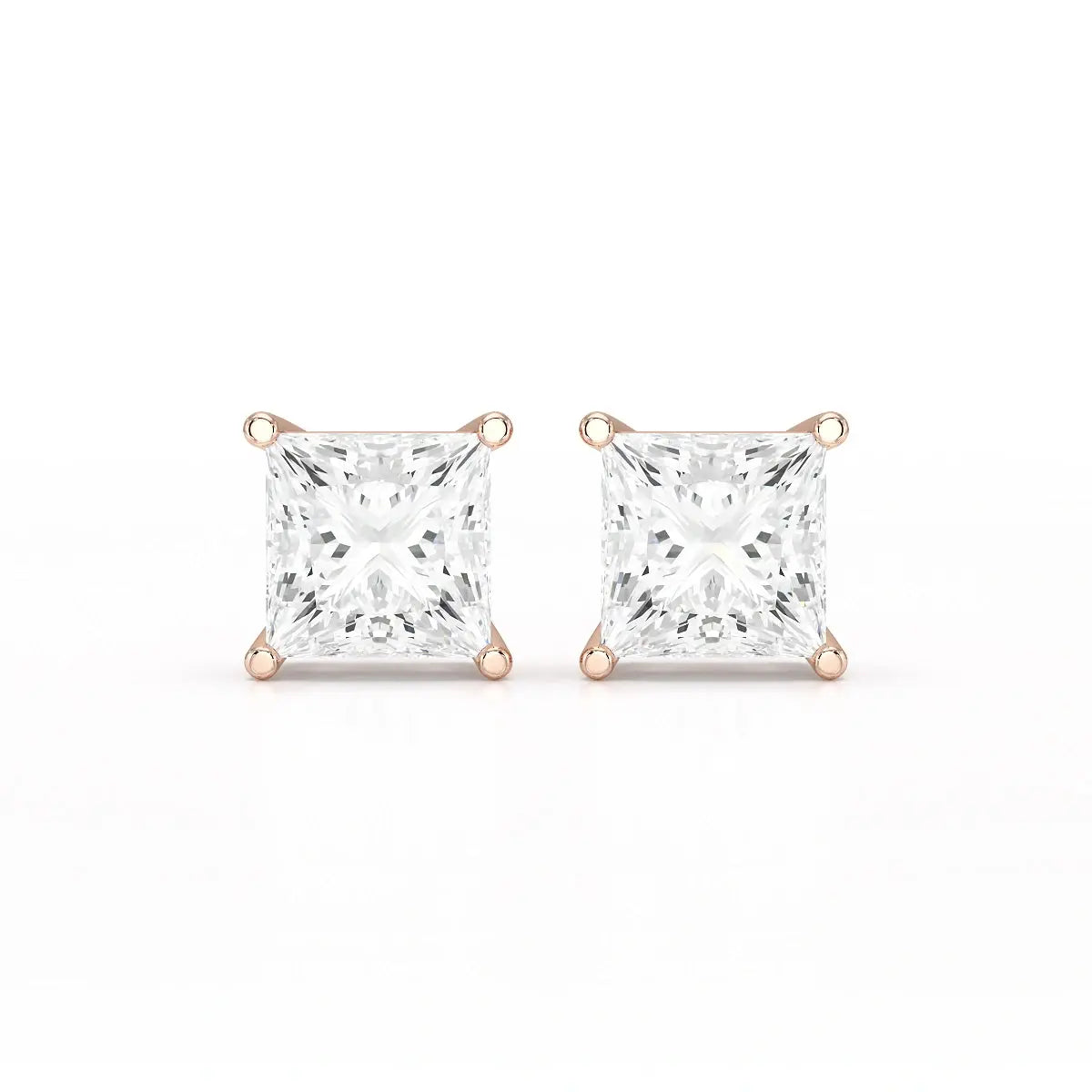 Single Princess Cut Lab Diamond Stud Earrings