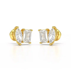 2.1 CT Emerald and Marquise Cut Lab Diamond Duo Stud Earring Jama Jewels