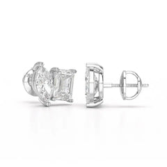 2.1 CT Emerald and Marquise Cut Lab Diamond Duo Stud Earring Jama Jewels