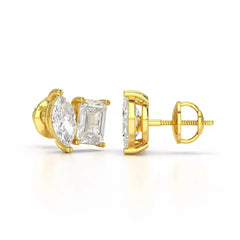 2.1 CT Emerald and Marquise Cut Lab Diamond Duo Stud Earring Jama Jewels