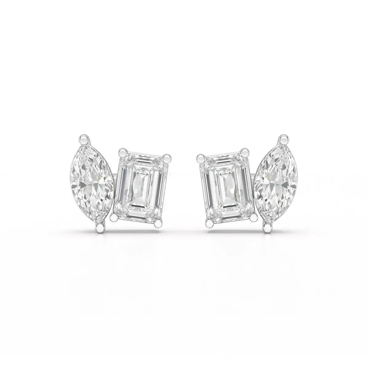2.1 CT Emerald and Marquise Cut Lab Diamond Duo Stud Earring Jama Jewels