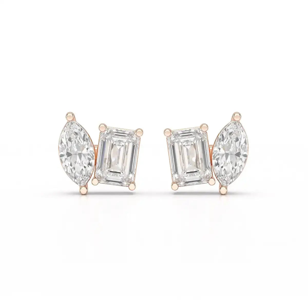 2.1 CT Emerald and Marquise Cut Lab Diamond Duo Stud Earring Jama Jewels