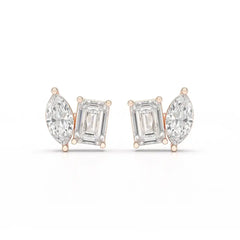 2.1 CT Emerald and Marquise Cut Lab Diamond Duo Stud Earring Jama Jewels