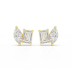 2.1 CT Emerald and Marquise Cut Lab Diamond Duo Stud Earring Jama Jewels