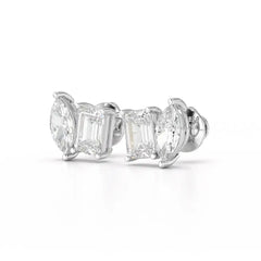 2.1 CT Emerald and Marquise Cut Lab Diamond Duo Stud Earring Jama Jewels