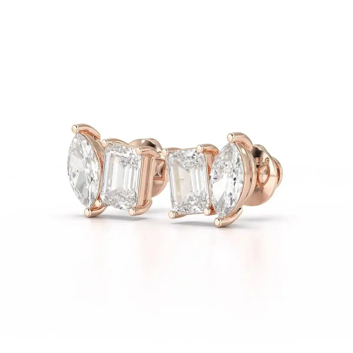 2.1 CT Emerald and Marquise Cut Lab Diamond Duo Stud Earring Jama Jewels