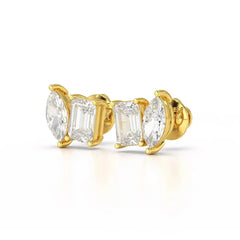 2.1 CT Emerald and Marquise Cut Lab Diamond Duo Stud Earring Jama Jewels