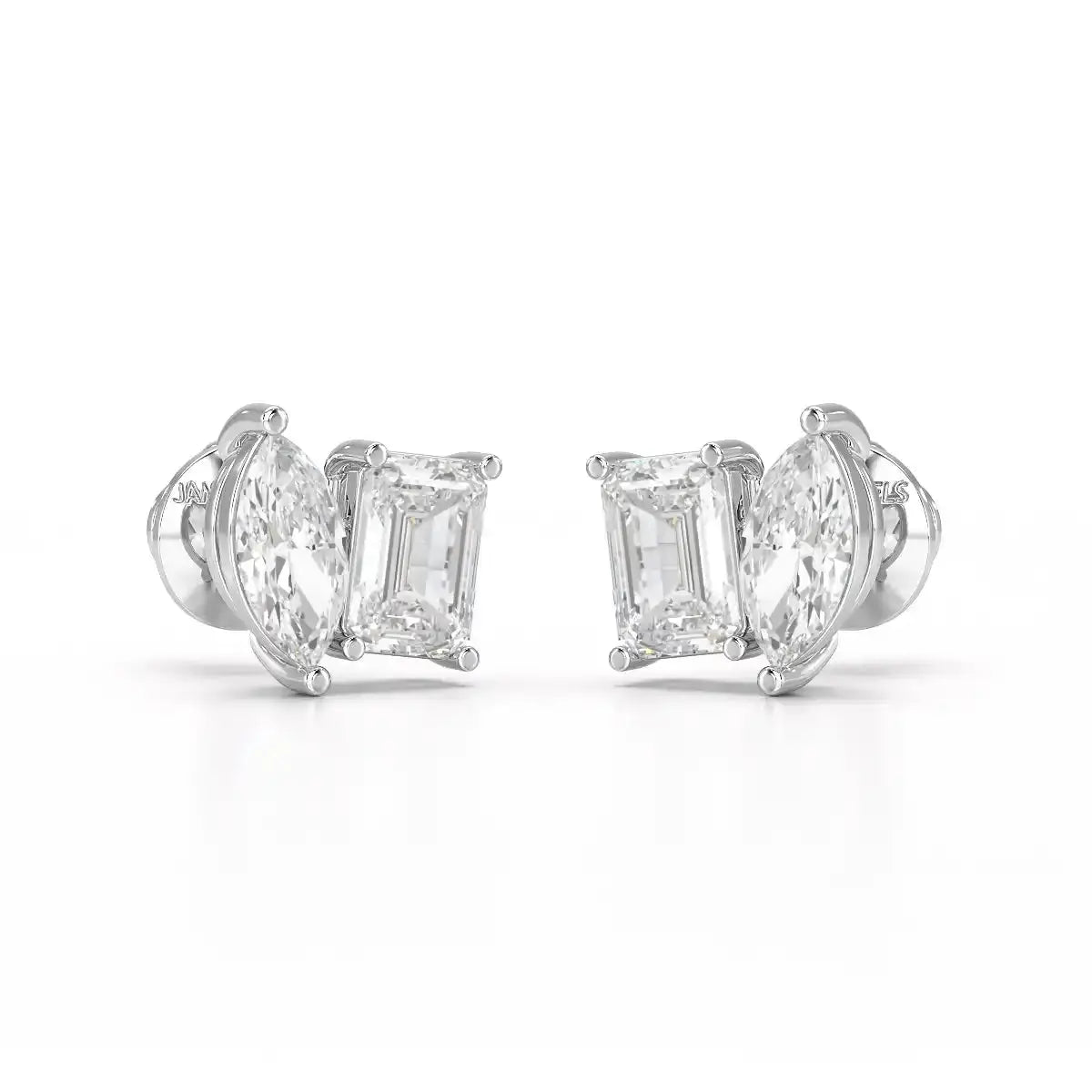2.1 CT Emerald and Marquise Cut Lab Diamond Duo Stud Earring Jama Jewels