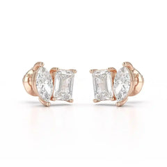 2.1 CT Emerald and Marquise Cut Lab Diamond Duo Stud Earring Jama Jewels
