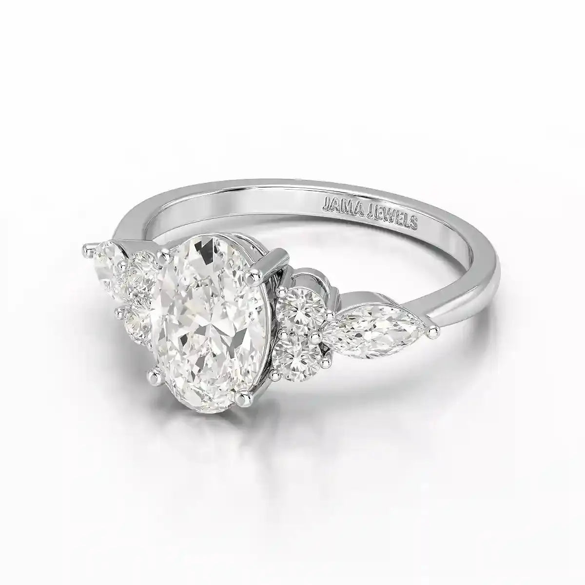 2 CT Oval Shaped Round Lab Diamond Ring Jama Jewels