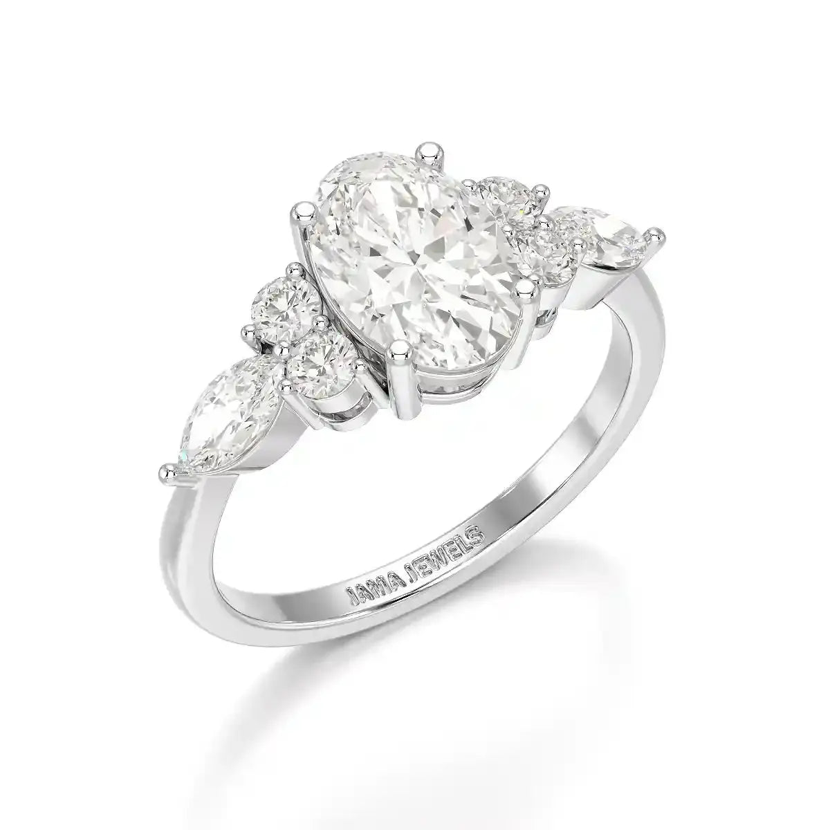 2 CT Oval Shaped Round Lab Diamond Ring Jama Jewels