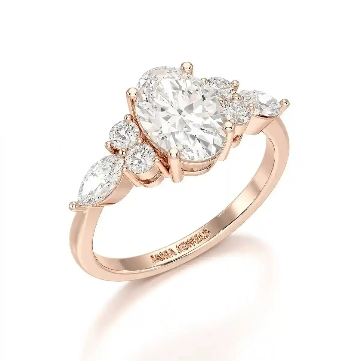 2 CT Oval Shaped Round Lab Diamond Ring Jama Jewels