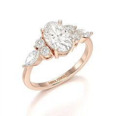 2 CT Oval Shaped Round Lab Diamond Ring Jama Jewels