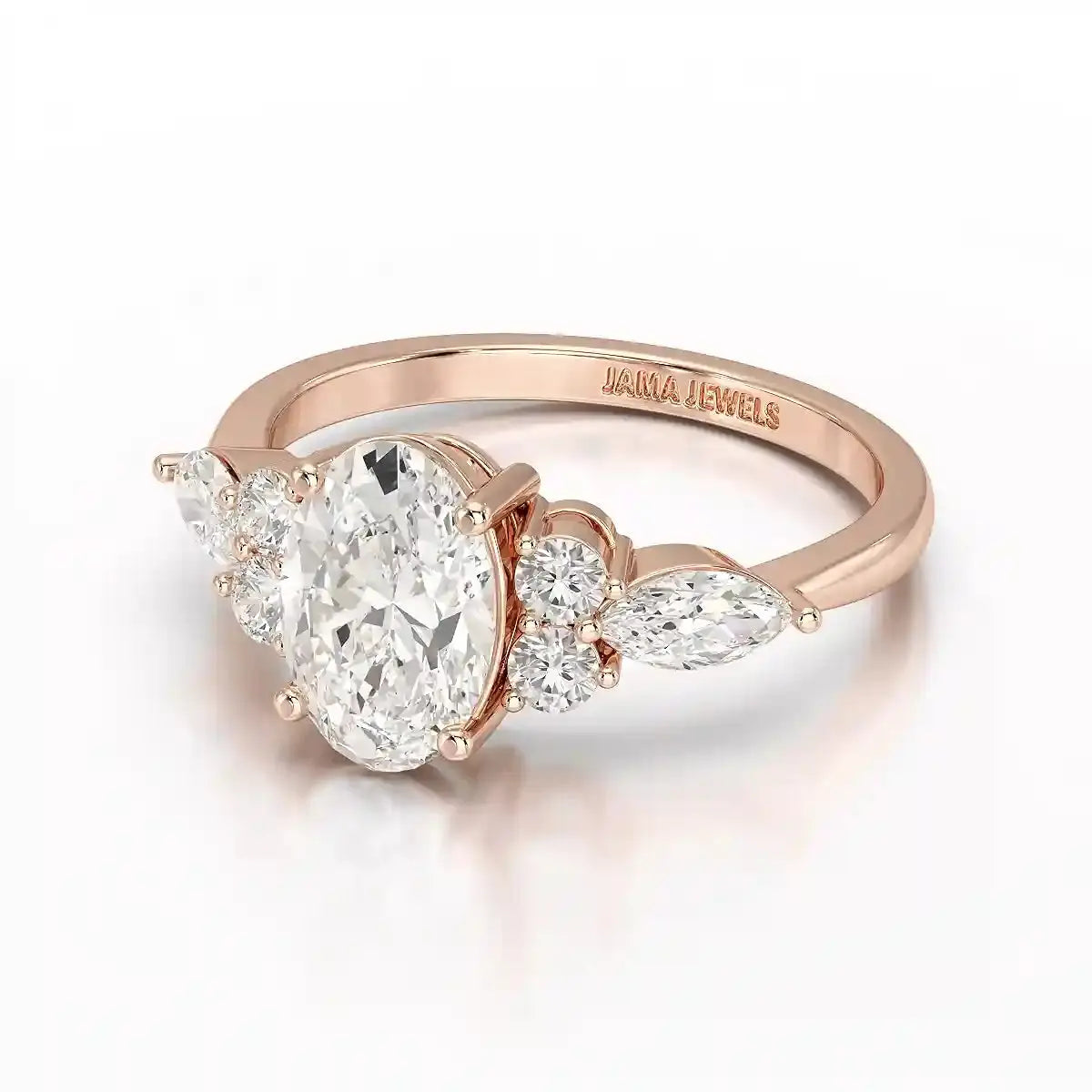 2 CT Oval Shaped Round Lab Diamond Ring Jama Jewels