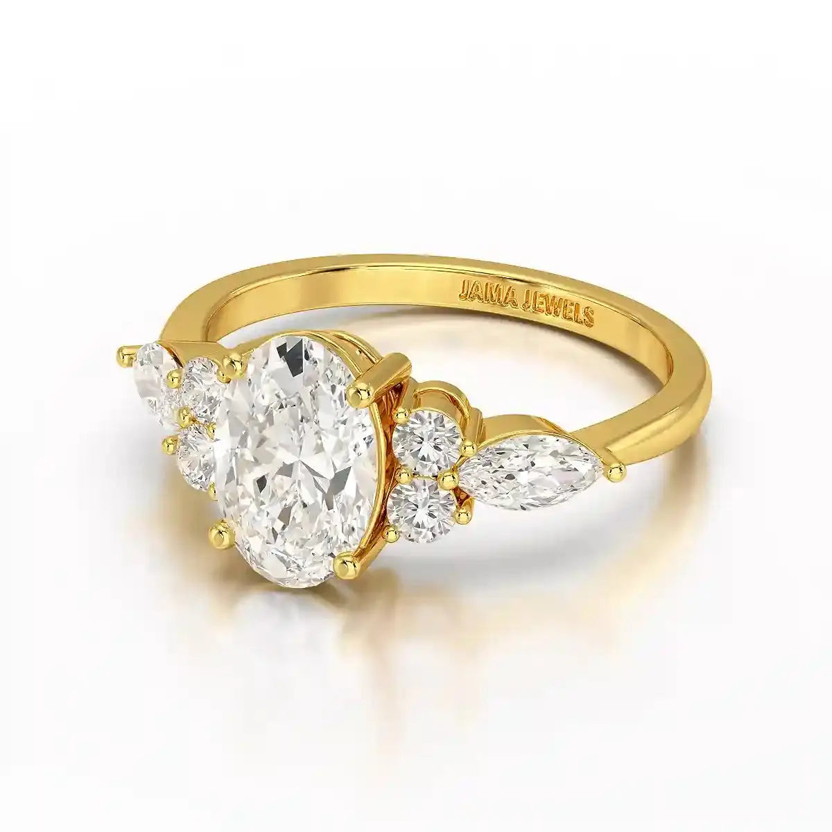 2 CT Oval Shaped Round Lab Diamond Ring Jama Jewels