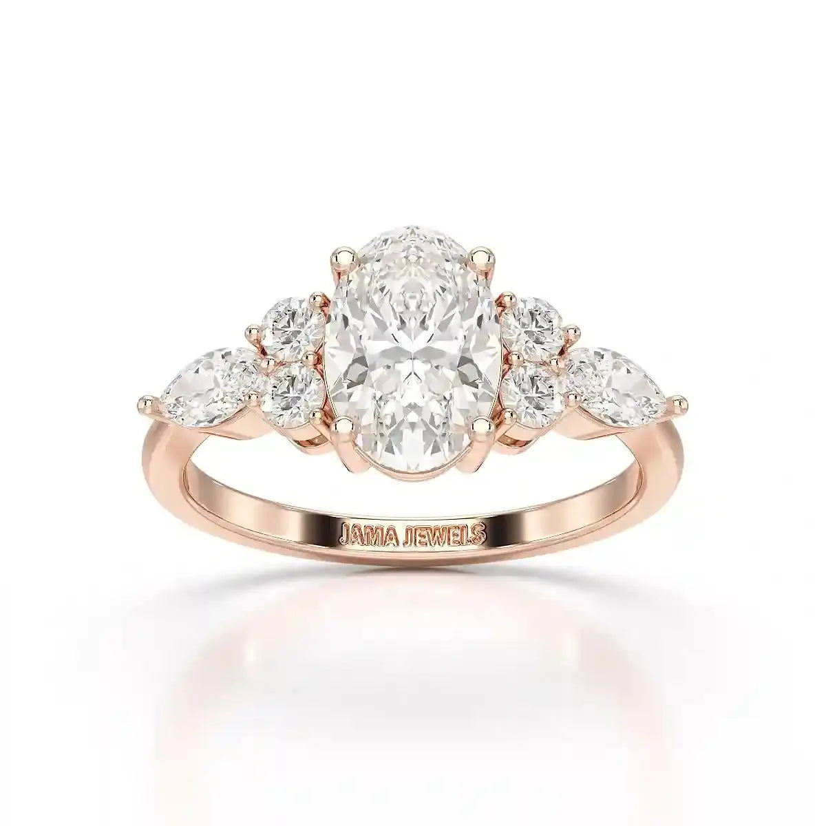 2 CT Oval Shaped Round Lab Diamond Ring Jama Jewels