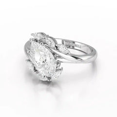 1.7 CT Pear Cut Lab Diamond Ring with Marquise Side Stones Jama Jewels