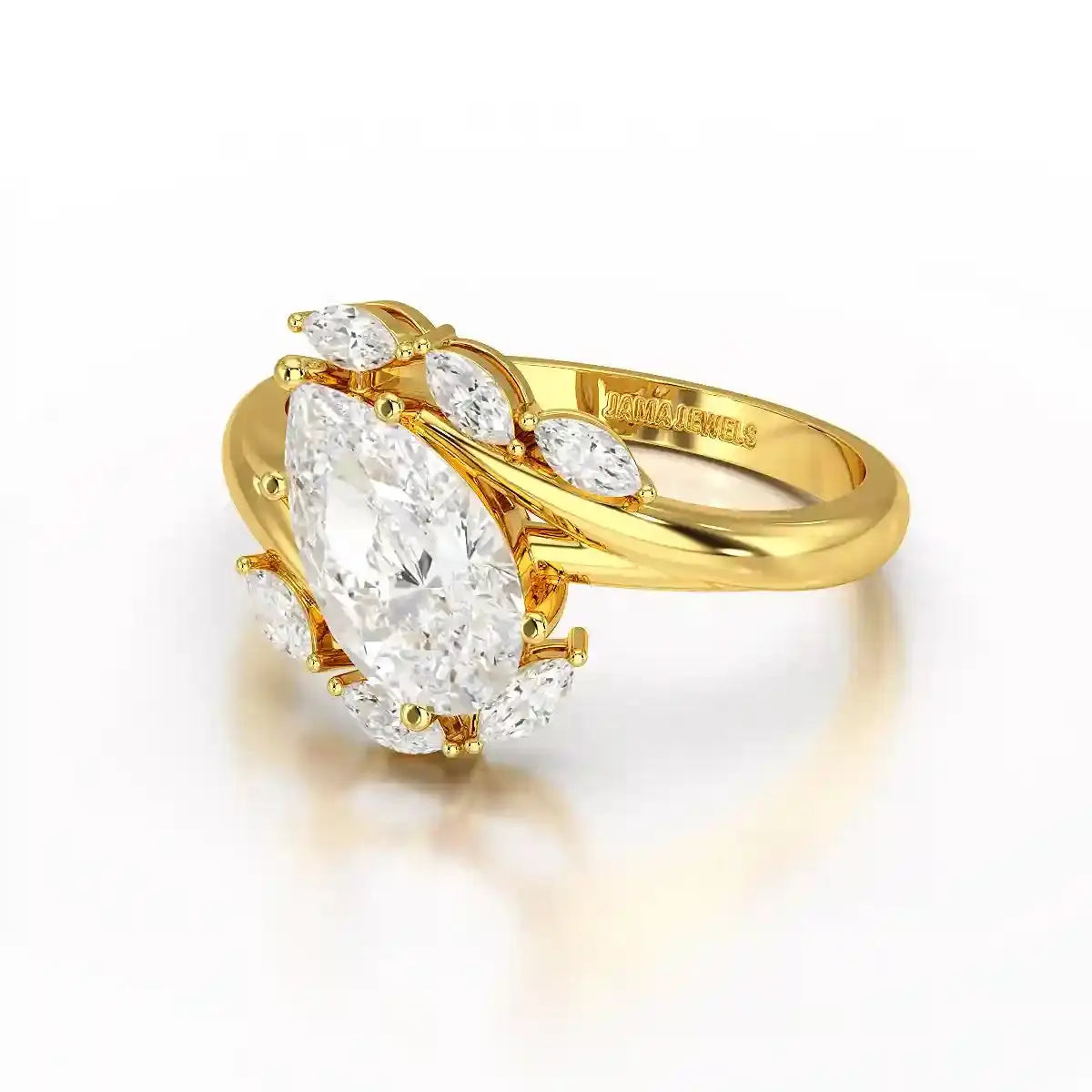 1.7 CT Pear Cut Lab Diamond Ring with Marquise Side Stones Jama Jewels