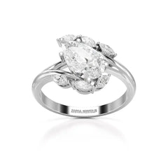 1.7 CT Pear Cut Lab Diamond Ring with Marquise Side Stones Jama Jewels