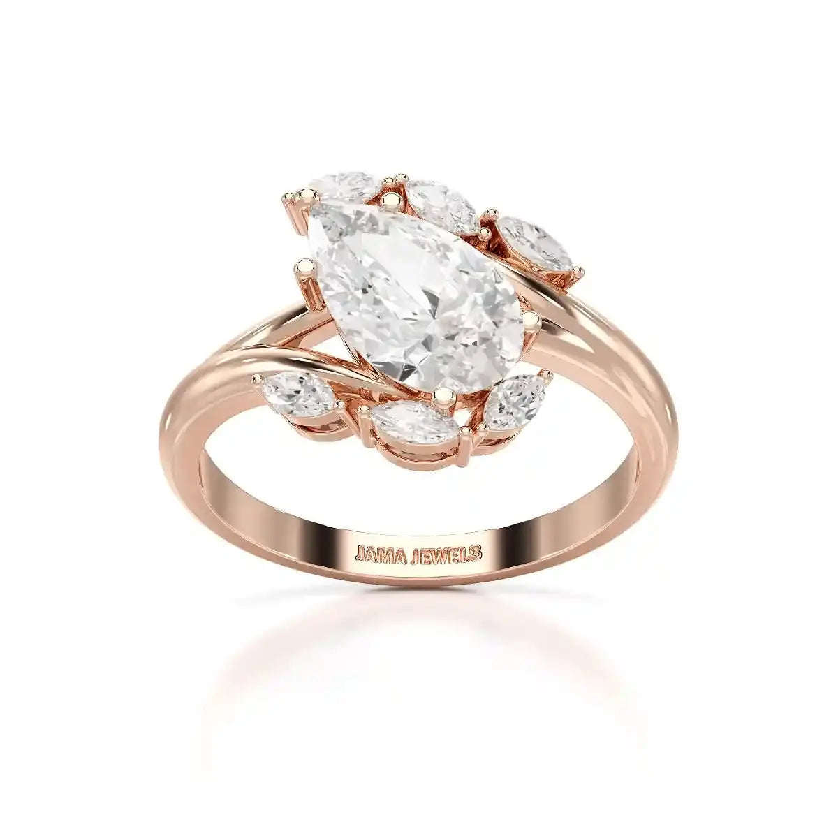 1.7 CT Pear Cut Lab Diamond Ring with Marquise Side Stones Jama Jewels