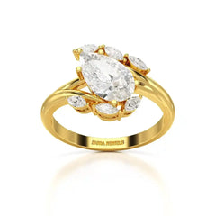 1.7 CT Pear Cut Lab Diamond Ring with Marquise Side Stones Jama Jewels