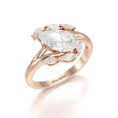 1.7 CT Pear Cut Lab Diamond Ring with Marquise Side Stones Jama Jewels