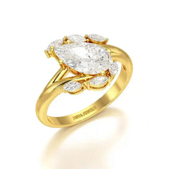 1.7 CT Pear Cut Lab Diamond Ring with Marquise Side Stones Jama Jewels