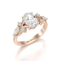 1.80 CT Oval Cut Sideways Ring with Marquise & Round Side Diamonds Jama Jewels