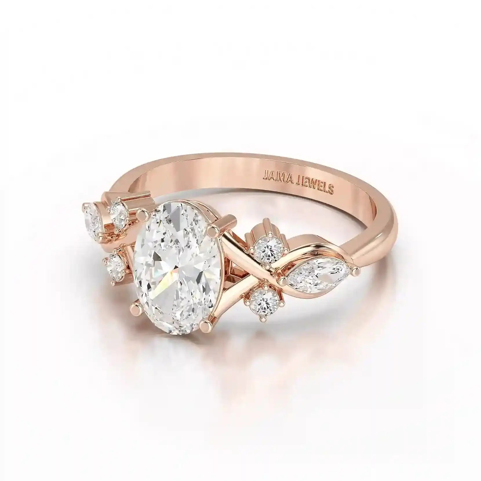 1.80 CT Oval Cut Sideways Ring with Marquise & Round Side Diamonds Jama Jewels