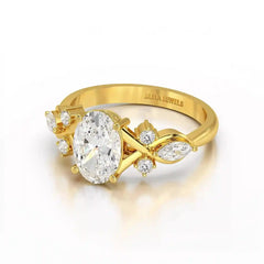 1.80 CT Oval Cut Sideways Ring with Marquise & Round Side Diamonds Jama Jewels