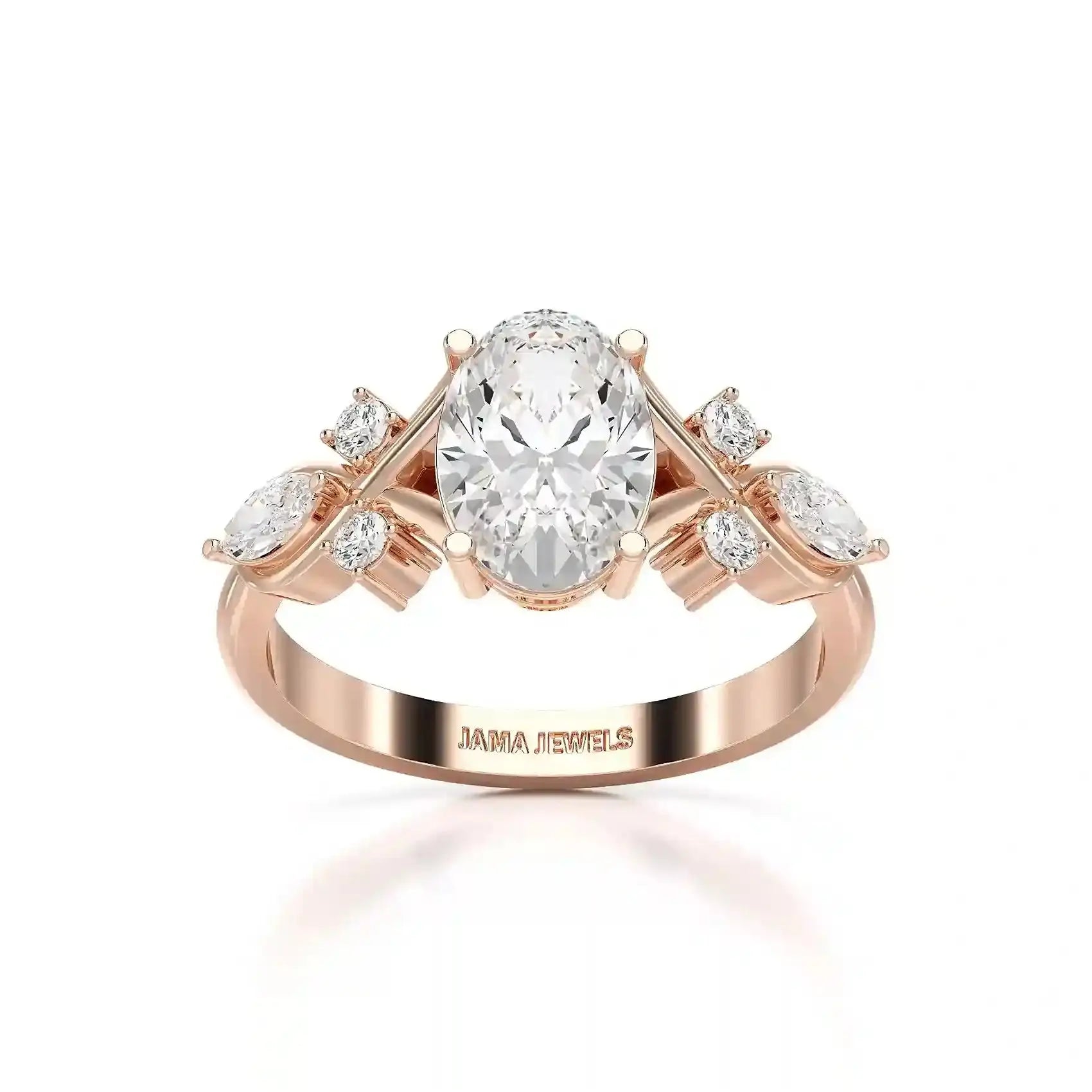 1.80 CT Oval Cut Sideways Ring with Marquise & Round Side Diamonds Jama Jewels