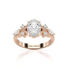 1.80 CT Oval Cut Sideways Ring with Marquise & Round Side Diamonds Jama Jewels