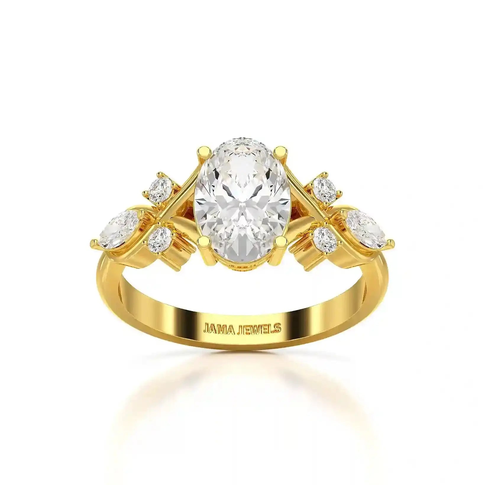 1.80 CT Oval Cut Sideways Ring with Marquise & Round Side Diamonds Jama Jewels